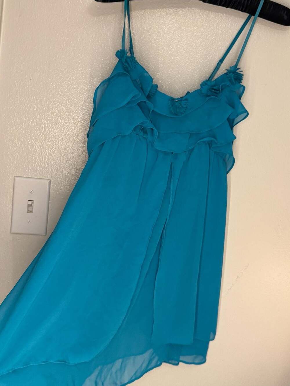 Vintage In Bloom Teal Chiffon Ruffle Babydoll Slip Dress